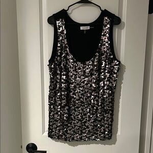 Calvin Klein Black Silver Sequin Sleeveless Tank Top